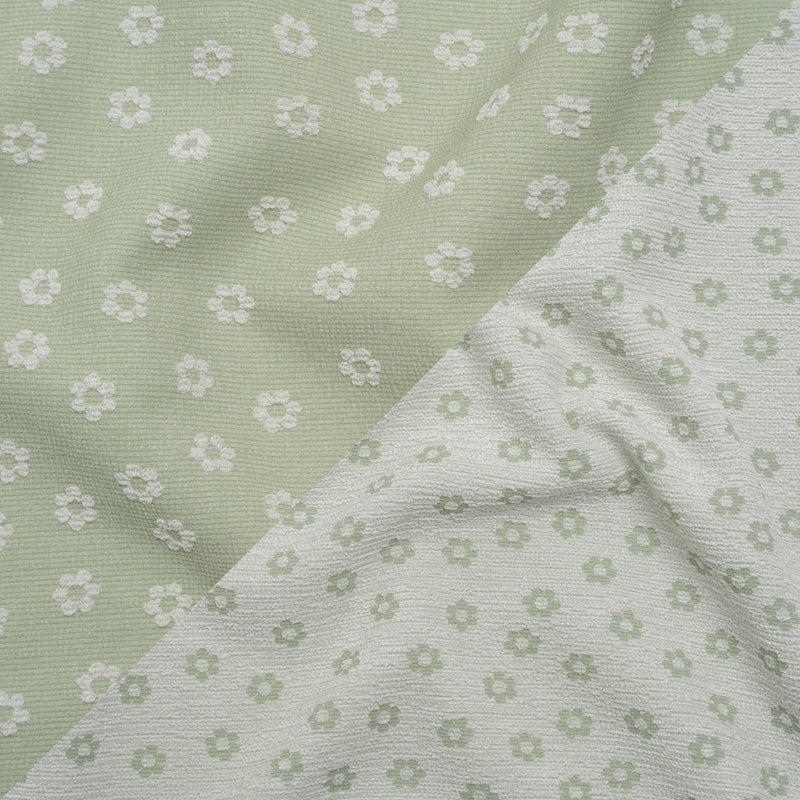 Stretch Textured Nylon Jacquard Knit - White and Jade Green Flower Dots - Designer Deadstock