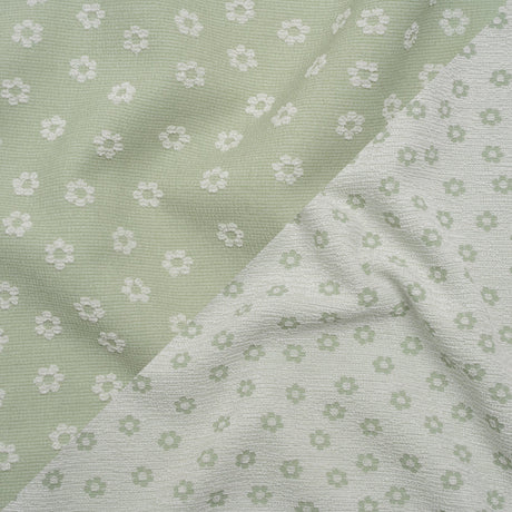 Stretch Textured Nylon Jacquard Knit - White and Jade Green Flower Dots - Designer Deadstock