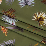 Stretch Nylon Jersey - Olive Green, Yellow and Orange Palm Leaves and Orchids - Designer Deadstock