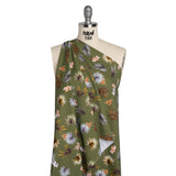 Stretch Nylon Jersey - Olive Green, Yellow and Orange Palm Leaves and Orchids - Designer Deadstock