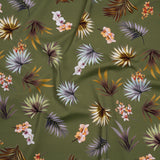 Stretch Nylon Jersey - Olive Green, Yellow and Orange Palm Leaves and Orchids - Designer Deadstock