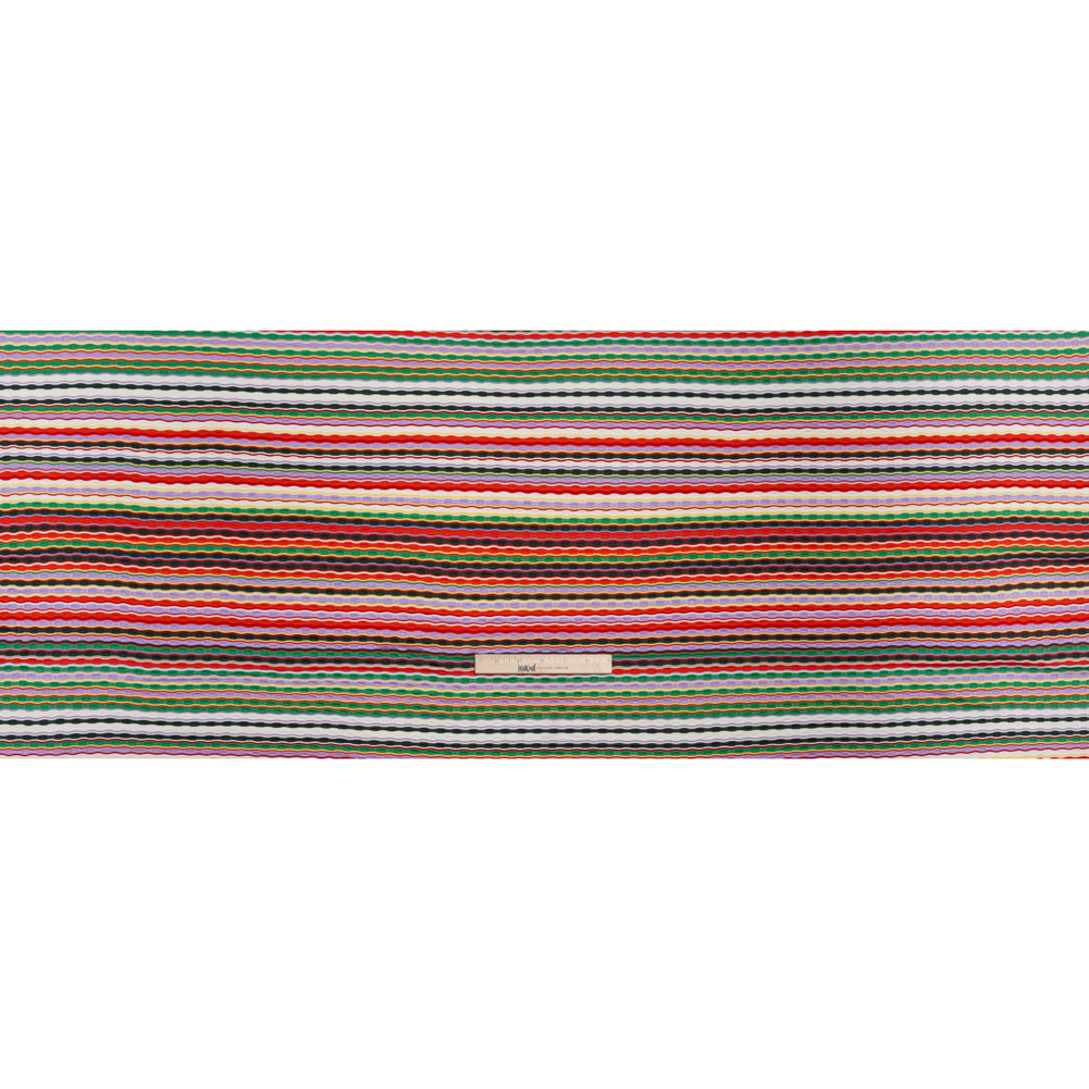 Stretch Rayon Textured Jersey - Red, Lavender and Green Wavy Horizontal Stripes - Designer Deadstock