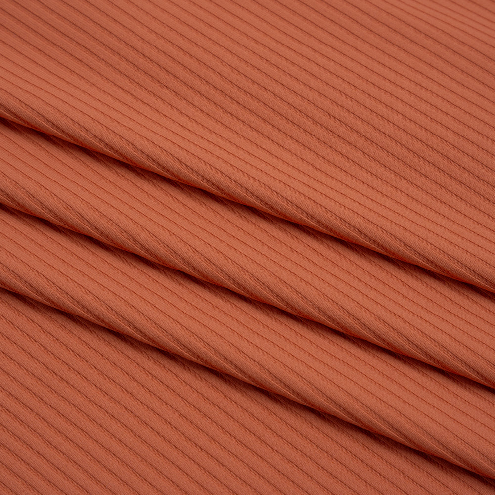 Stretch Nylon 3x2 Rib Knit - Dusty Coral - Designer Deadstock