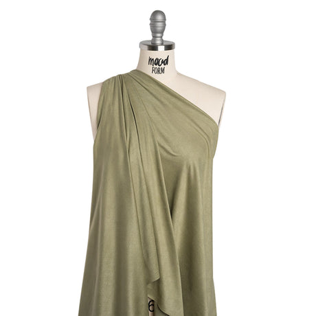 Polyester Faux Suede Jersey - Sage Green - Designer Deadstock