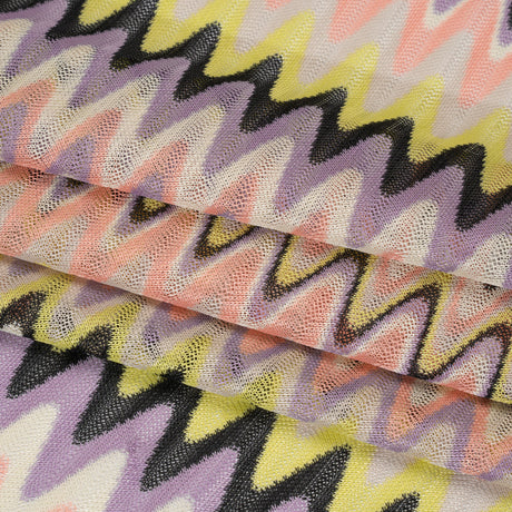Polyester Sheer Novelty Knit - Lime Green, Lavender and Pink Retro Waves - Designer Deadstock