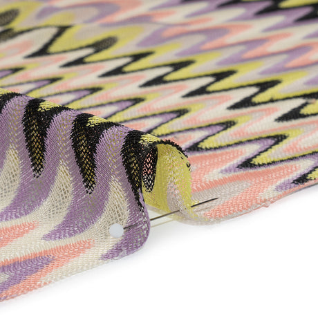 Polyester Sheer Novelty Knit - Lime Green, Lavender and Pink Retro Waves - Designer Deadstock