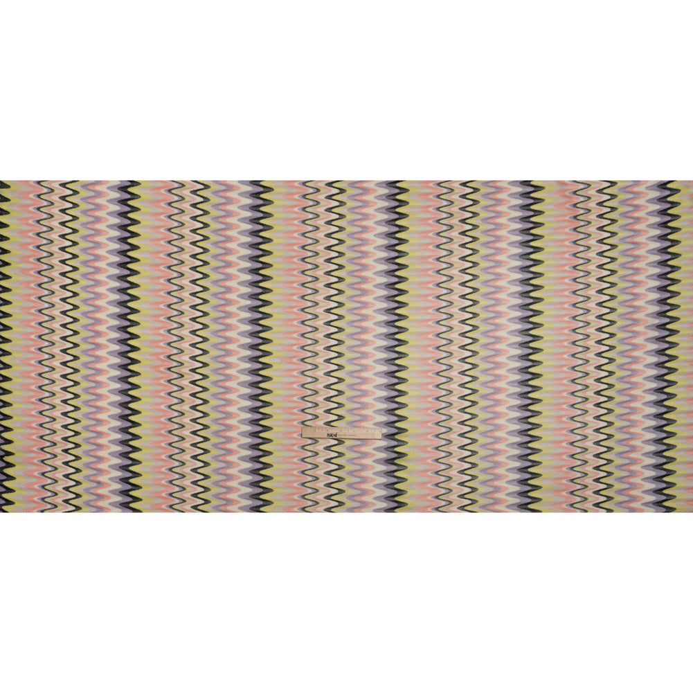 Polyester Sheer Novelty Knit - Lime Green, Lavender and Pink Retro Waves - Designer Deadstock