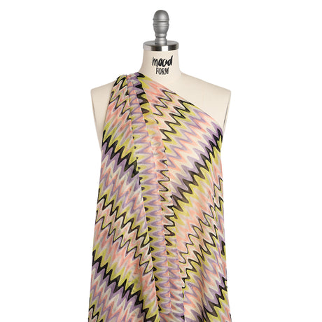 Polyester Sheer Novelty Knit - Lime Green, Lavender and Pink Retro Waves - Designer Deadstock
