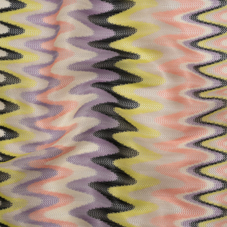 Polyester Sheer Novelty Knit - Lime Green, Lavender and Pink Retro Waves - Designer Deadstock