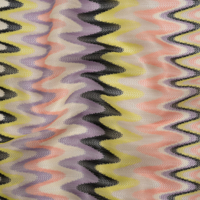 Polyester Sheer Novelty Knit - Lime Green, Lavender and Pink Retro Waves - Designer Deadstock