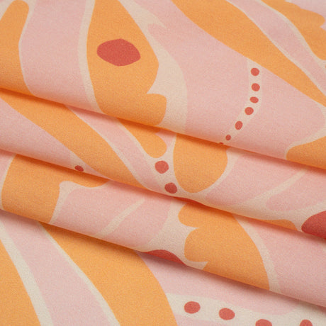 Cotton Lawn - Orange Creamsicle, Light Pink and Red Groovy Retro Floral - Designer Deadstock