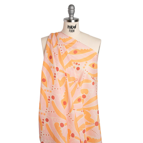 Cotton Lawn - Orange Creamsicle, Light Pink and Red Groovy Retro Floral - Designer Deadstock
