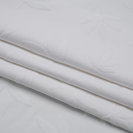 Stretch Polyester Jacquard Knit - White Scattered Leaves - Designer Deadstock