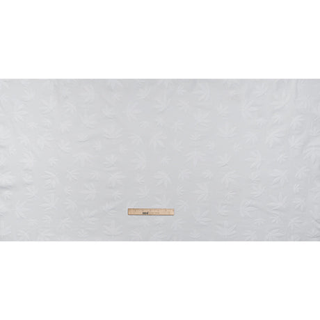 Stretch Polyester Jacquard Knit - White Scattered Leaves - Designer Deadstock
