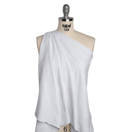 Stretch Polyester Jacquard Knit - White Scattered Leaves - Designer Deadstock