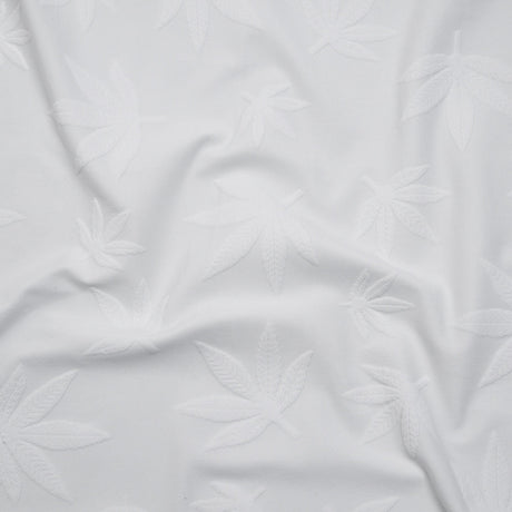 Stretch Polyester Jacquard Knit - White Scattered Leaves - Designer Deadstock