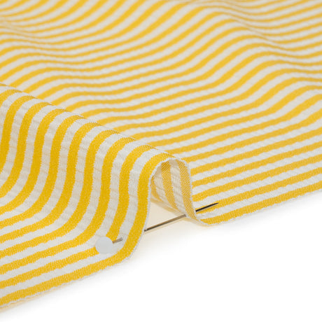 Stretch Polyester Seersucker - Lemon Yellow and White Candy Stripes - Designer Deadstock