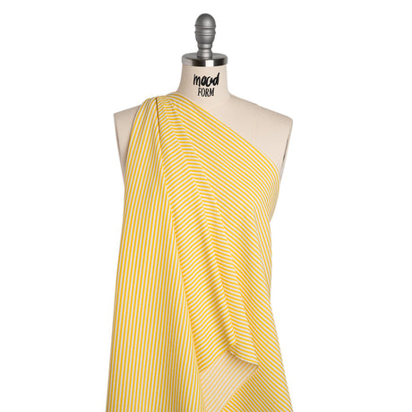 Stretch Polyester Seersucker - Lemon Yellow and White Candy Stripes - Designer Deadstock
