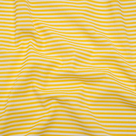 Stretch Polyester Seersucker - Lemon Yellow and White Candy Stripes - Designer Deadstock