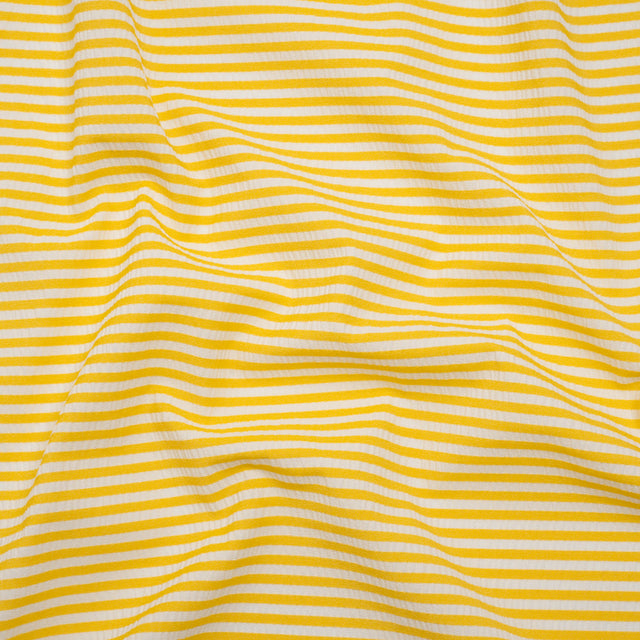 Stretch Polyester Seersucker - Lemon Yellow and White Candy Stripes - Designer Deadstock