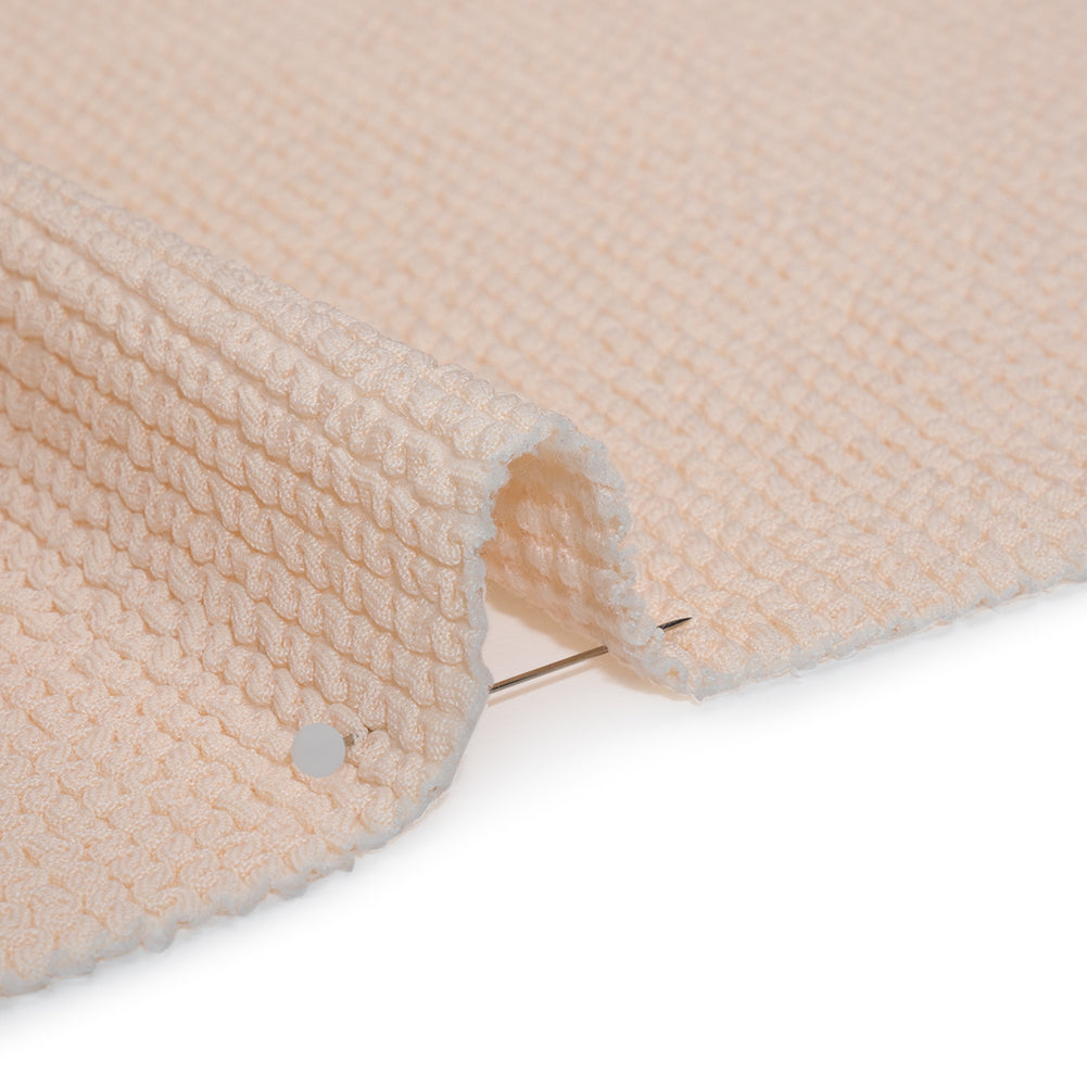Stretch Polyester Textured Jacquard Knit - Pale Pink Wavy Lines - Designer Deadstock