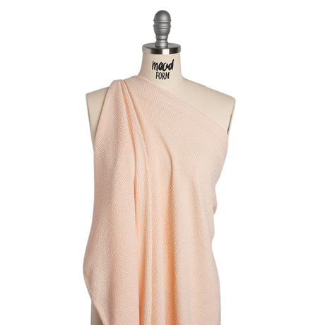 Stretch Polyester Textured Jacquard Knit - Pale Pink Wavy Lines - Designer Deadstock