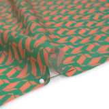 Cotton Voile Print - Kelly Green and Peach Geometric - Deadstock