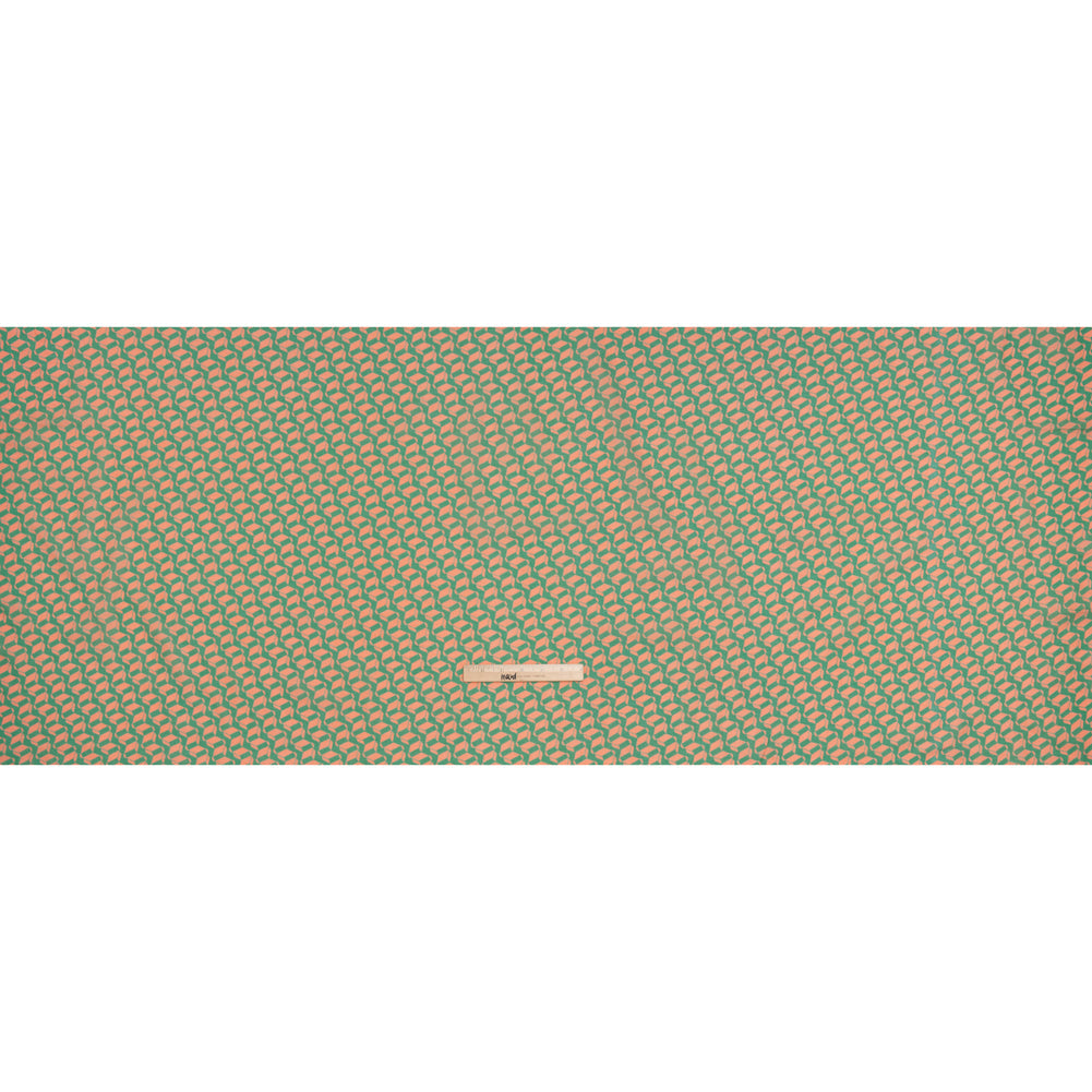 Cotton Voile Print - Kelly Green and Peach Geometric - Deadstock