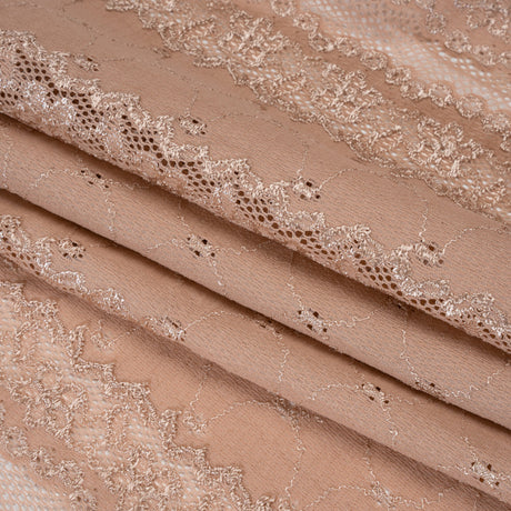 Stretch Polyester Knit Embroidered Eyelet Lace - Nude Floral and Abstract Stripes - Deadstock