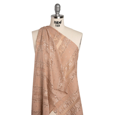 Stretch Polyester Knit Embroidered Eyelet Lace - Nude Floral and Abstract Stripes - Deadstock
