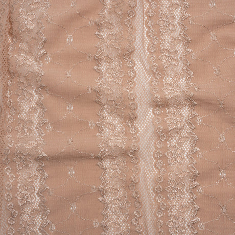 Stretch Polyester Knit Embroidered Eyelet Lace - Nude Floral and Abstract Stripes - Deadstock