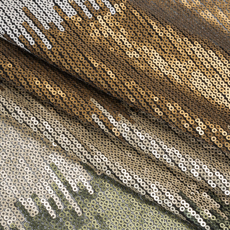 Baby Sequins on Black Stretch Mesh - Olive Green, Light Beige and Tan Ikat Stripes - Deadstock