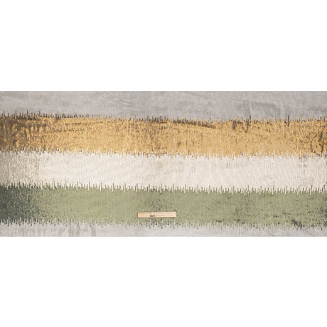 Baby Sequins on Black Stretch Mesh - Olive Green, Light Beige and Tan Ikat Stripes - Deadstock
