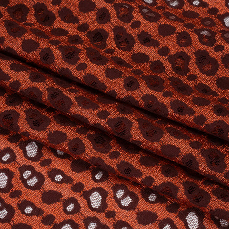 Two-Tone Polyester Lace - Burnt Orange and Maroon Animal Spots - Deadstock