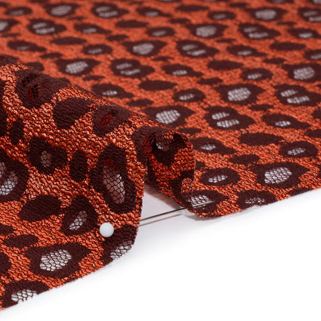 Two-Tone Polyester Lace - Burnt Orange and Maroon Animal Spots - Deadstock
