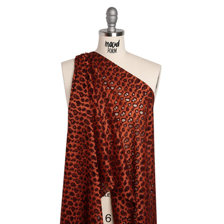 Two-Tone Polyester Lace - Burnt Orange and Maroon Animal Spots - Deadstock