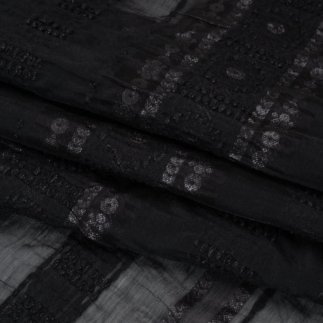 Textured Burnout Brocade - Metallic Black Circles and Stripes - Deadstock