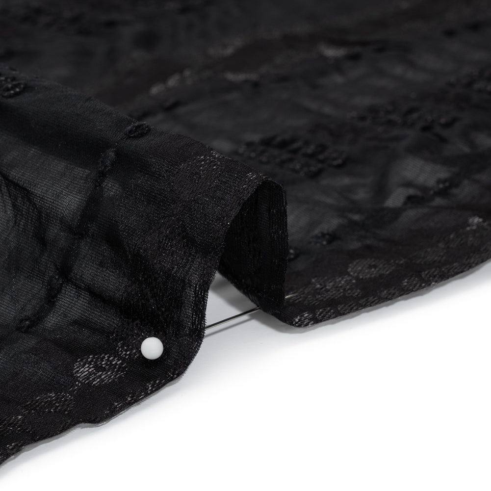 Textured Burnout Brocade - Metallic Black Circles and Stripes - Deadstock