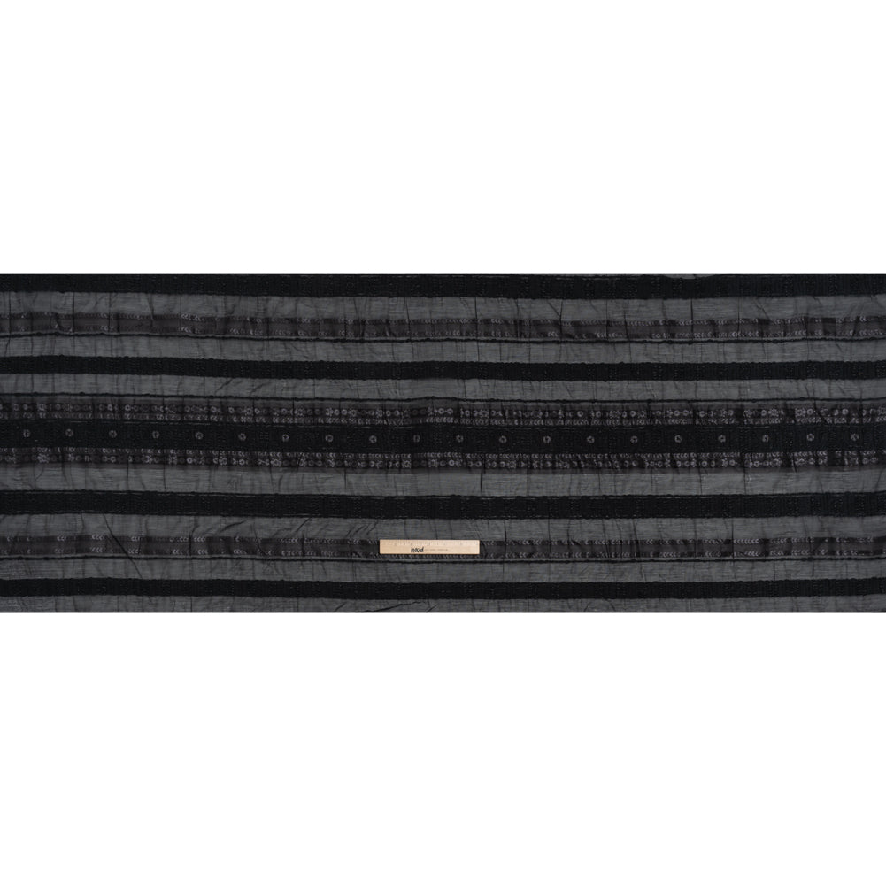 Textured Burnout Brocade - Metallic Black Circles and Stripes - Deadstock