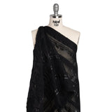 Textured Burnout Brocade - Metallic Black Circles and Stripes - Deadstock