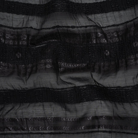 Textured Burnout Brocade - Metallic Black Circles and Stripes - Deadstock