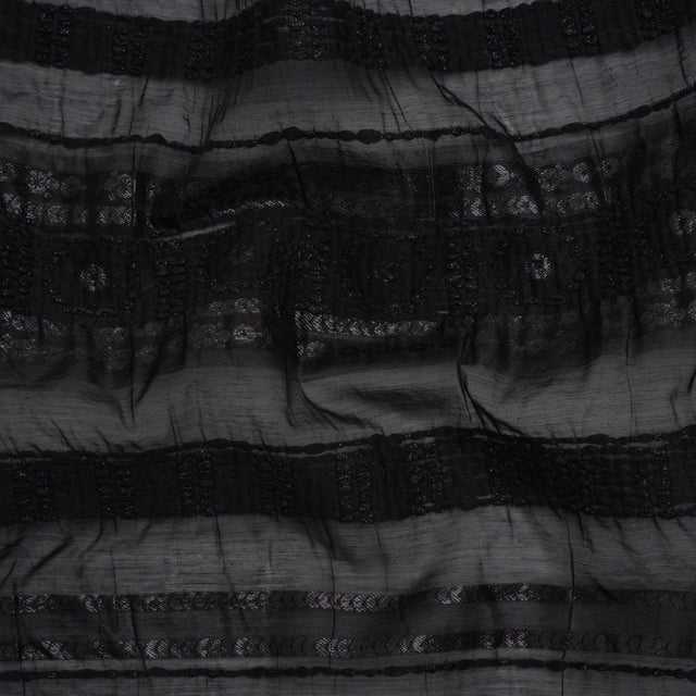 Textured Burnout Brocade - Metallic Black Circles and Stripes - Deadstock