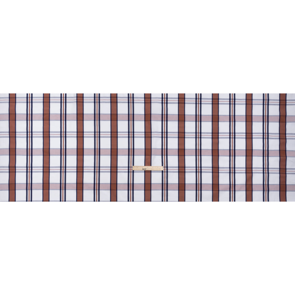 Cotton Shirting - Red, White and Navy Plaid - Designer Deadstock