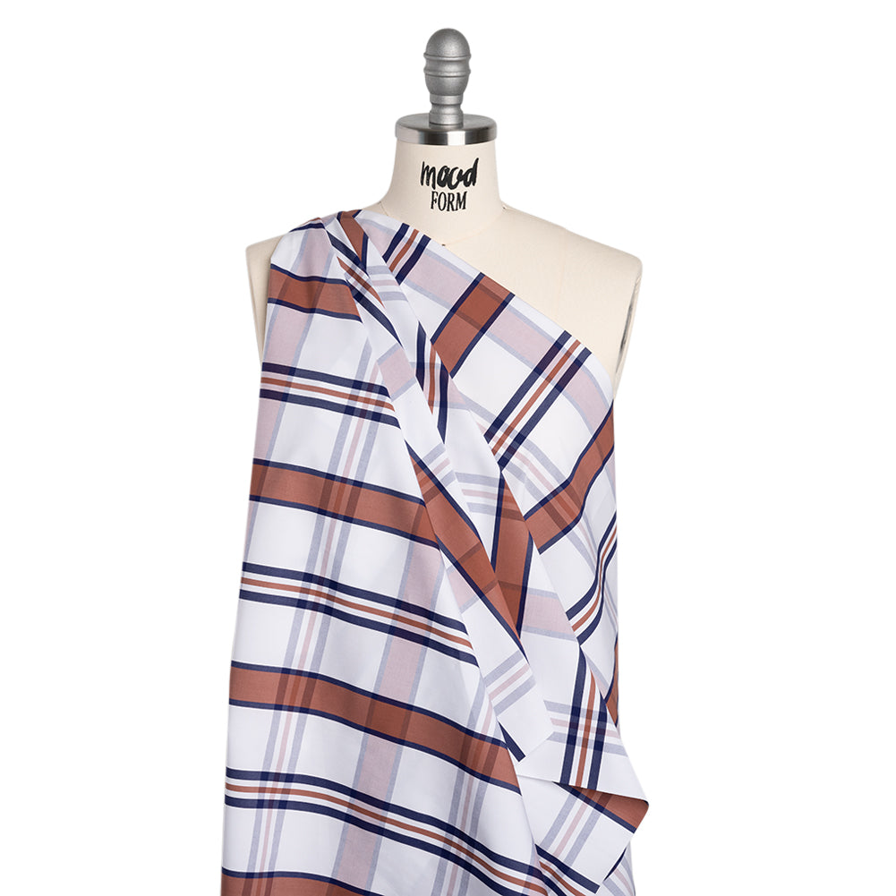 Cotton Shirting - Red, White and Navy Plaid - Designer Deadstock