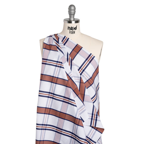 Cotton Shirting - Red, White and Navy Plaid - Designer Deadstock