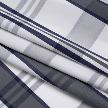 Cotton Shirting - Charcoal, White and Navy Plaid - Designer Deadstock