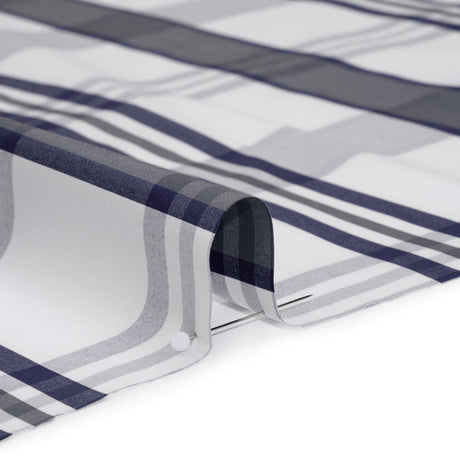 Cotton Shirting - Charcoal, White and Navy Plaid - Designer Deadstock