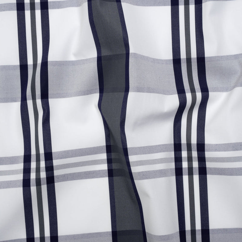 Cotton Shirting - Charcoal, White and Navy Plaid - Designer Deadstock