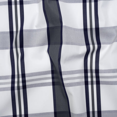 Cotton Shirting - Charcoal, White and Navy Plaid - Designer Deadstock