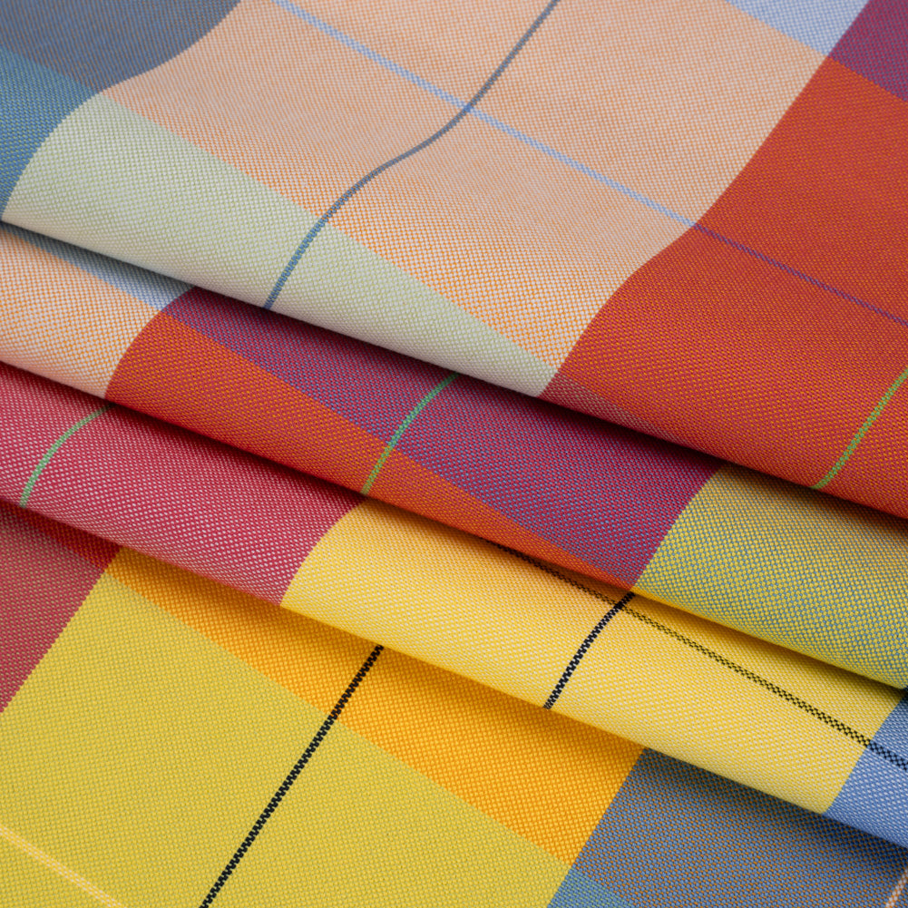 Cotton Oxford Shirting - Rainbow Plaid Checks - Deadstock